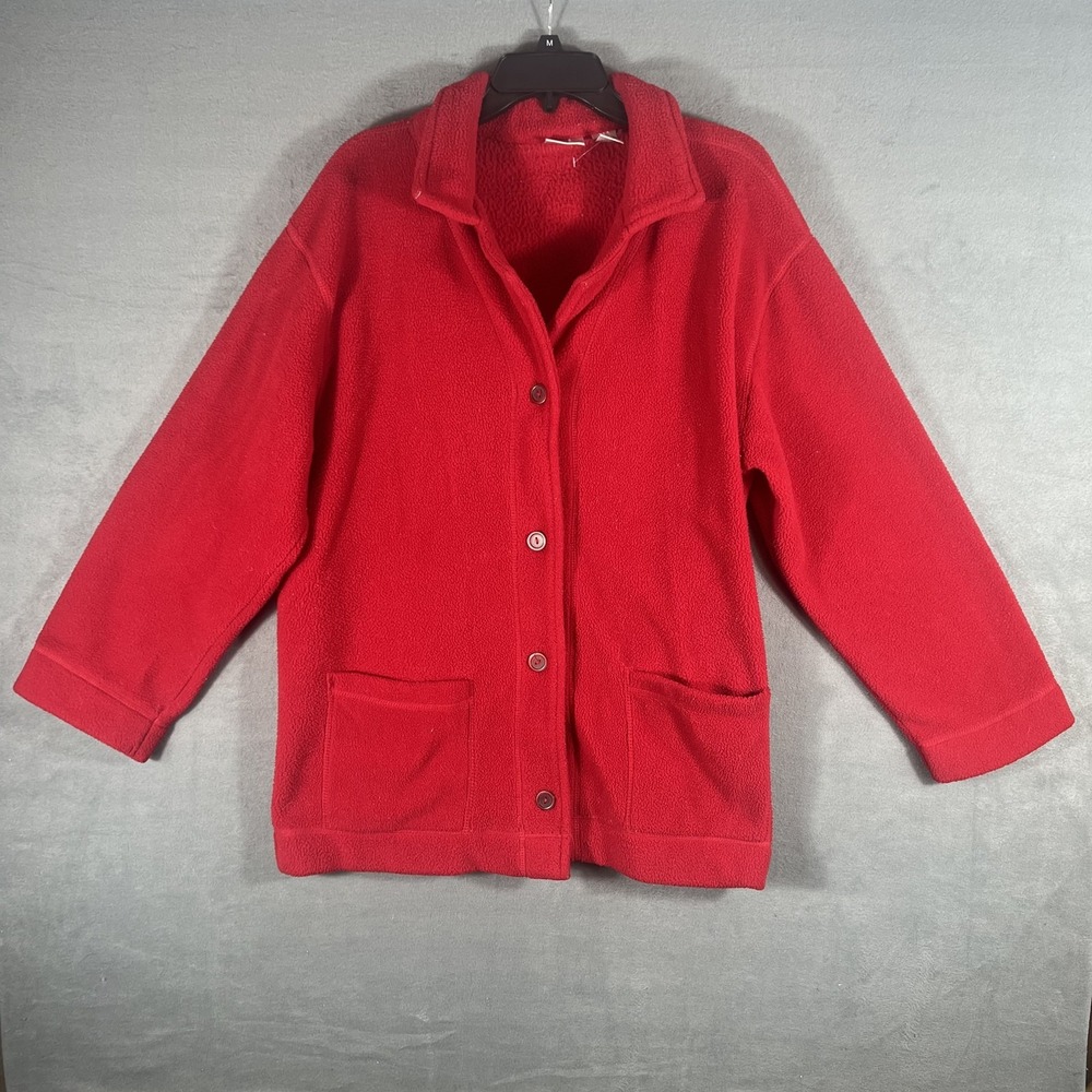 Jenny Buchanan‎ Women's Red Fleece Button Front Collared Jacket Size M Pockets